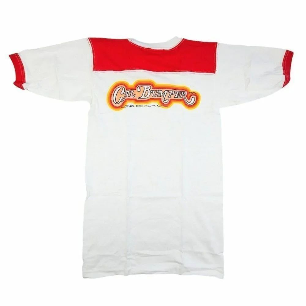 Vintage Cal Bumper T Shirt Mens Size Small Red 80s Ringer Tee Made In USA NEW